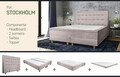 Pat matrimonial, Stockholm, Buttons E, 180x200 cm, saltea tip Pocket, topper memory, Taupe