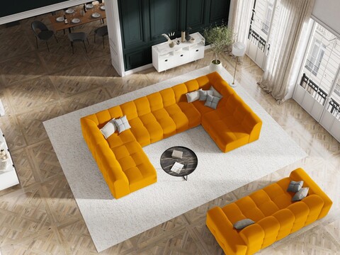 Canapea 3 locuri, Kendal, Micadoni Home, BL, 222x103x79 cm, catifea, galben orange