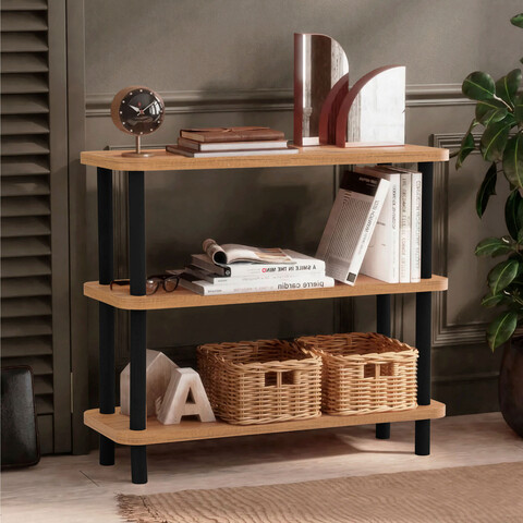 Corp biblioteca, Dora, Step, 80x75x28 cm, Negru / Pin Atlantic